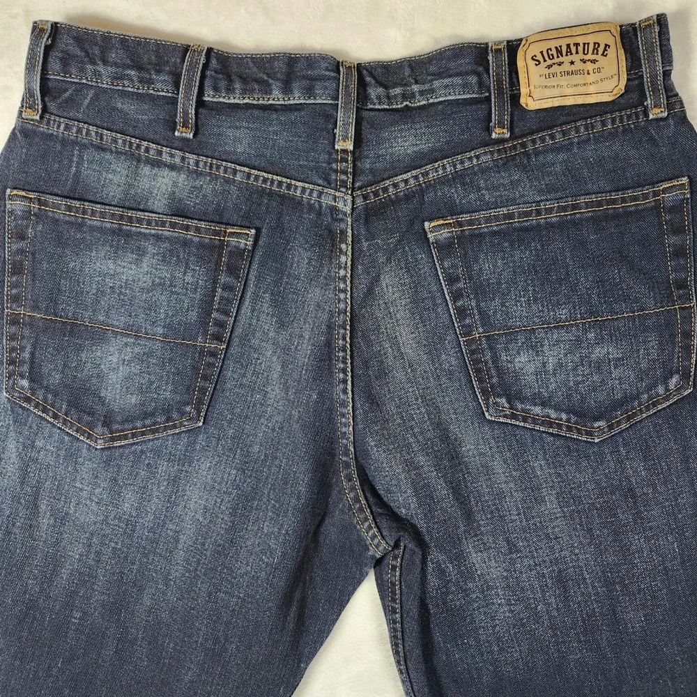 Signature by Levi Strauss Relaxed Jeans Mens 38x30 Dark‎ Wash Excellent Denim